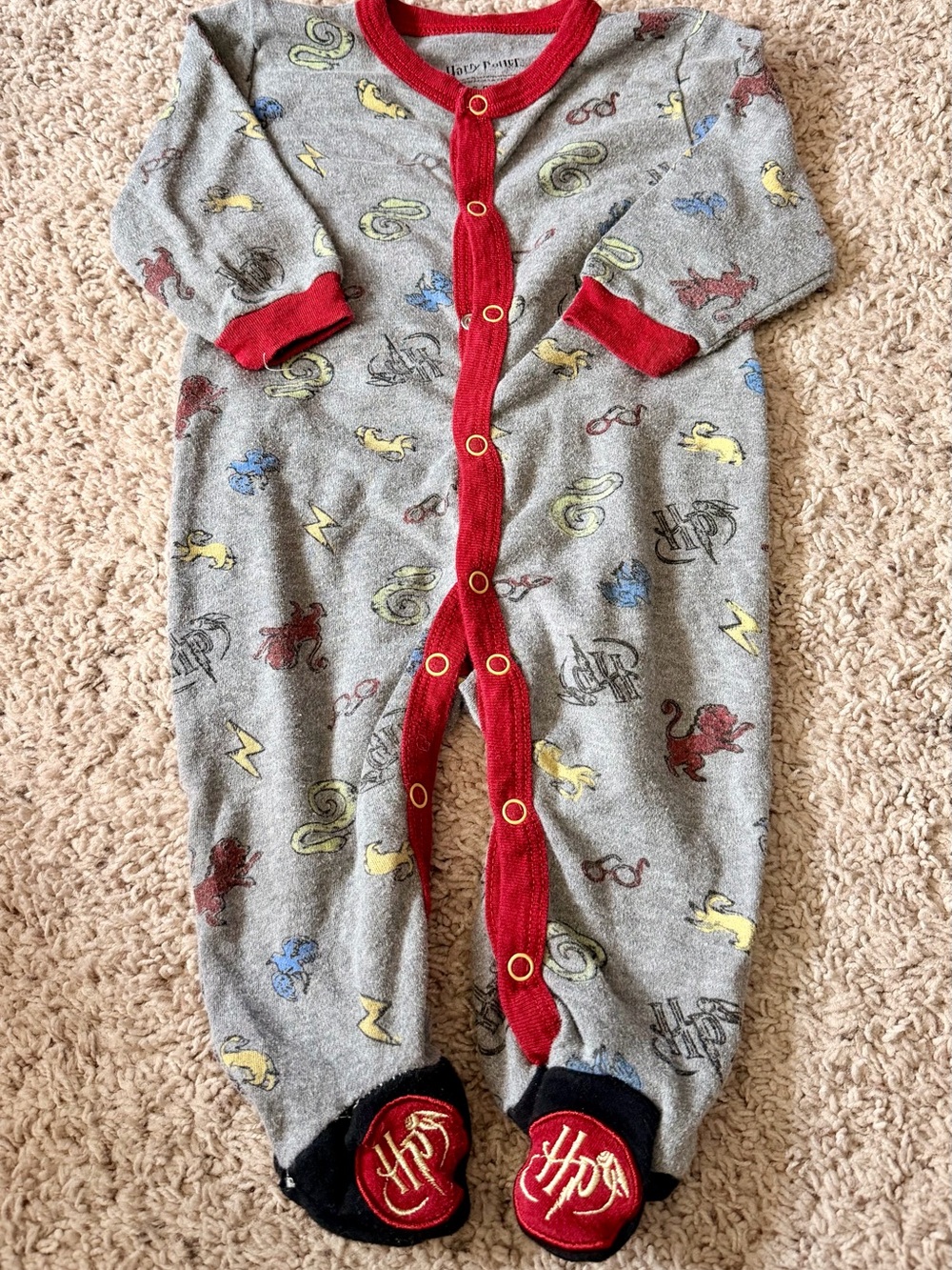 Harry Potter Grey & Red Kids Footed One-Piece Pajamas